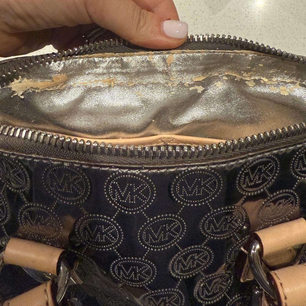 Michael Kors Shiny Silver and Tan Satchel - Picture 10 of 14